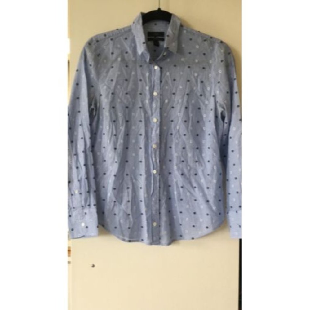 J Crew Shirt Womens 6P BLue White Button Up Preppy Cotton Long Sleeve Ladies
